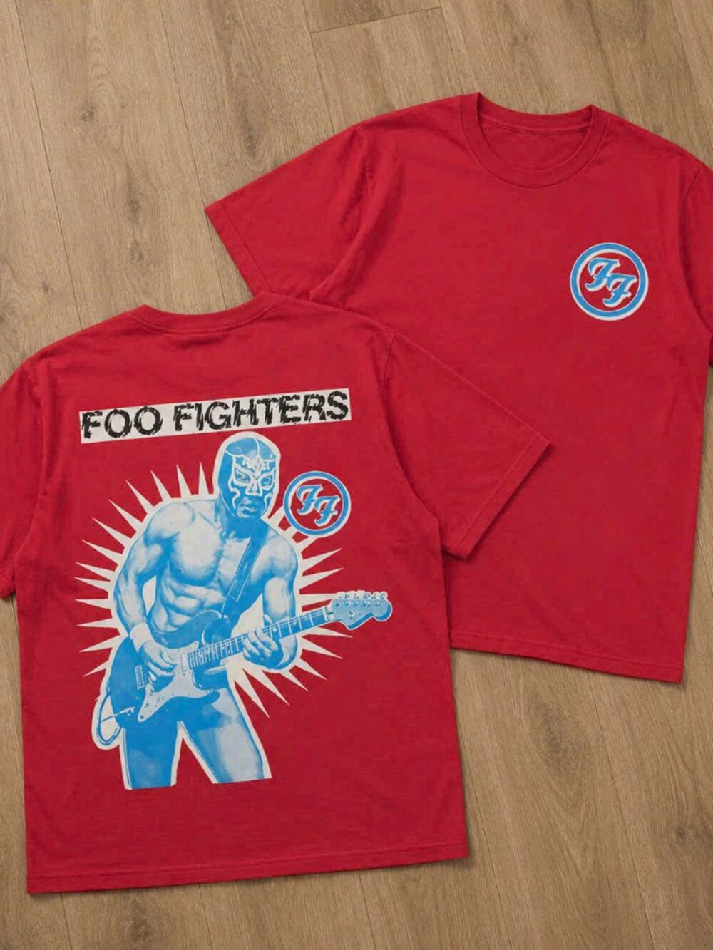 Foo Fighters Luchador Mask Graphic T-Shirt Red Double Sided